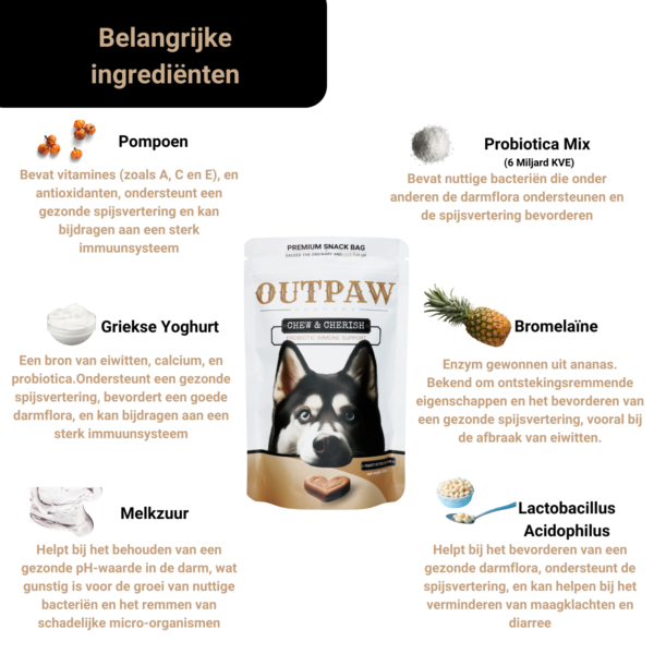 Outpaw Dogcare | Chew & Cherish | Probiotica Anti-Jeuk Immuunsupport voor Honden Outpaw Dogcare | Chew & Cherish | Probiotica Anti-Jeuk Immuunsupport voor Honden